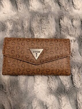 GUESS Brown Monogram Envelope Wallet with Triangle Logo